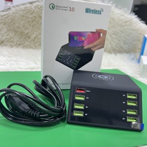 Bộ sạc 8 cổng usb + hỗ trợ sạc ko dây và màn hình hiển thị dòng sạc